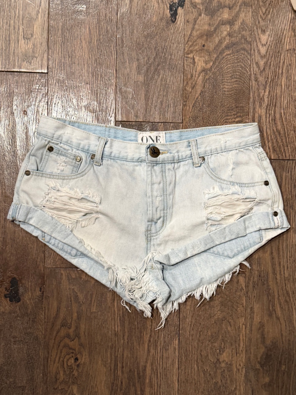 One Teaspoon Size 30 Light Wash Distressed Denim Jean Shorts